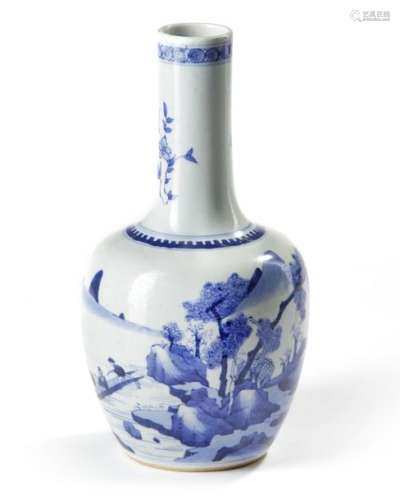 A CHINESE BLUE AND WHITE BOTTLE VASE