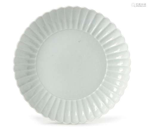 A CHINESE CARVED WHITE GLAZED 'LOTUS' DISH