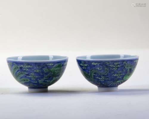 TWO SMALL CHINESE POLYCHROME 'PHOENIX' BOWLS