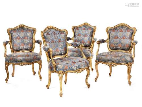 Vier bedeutende Louis XV Fauteuils en cabriolet