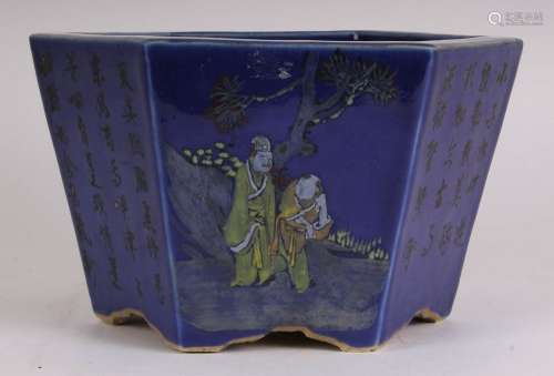 Chinese porcelain hexagonal planter, possibly 19th c.