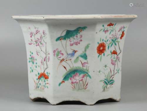Chinese porcelain hexagonal planter, possibly 19th c.