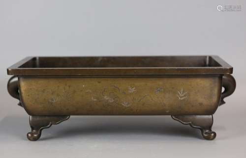 Japanese bronze rectangular vessel, possibly 19th c.