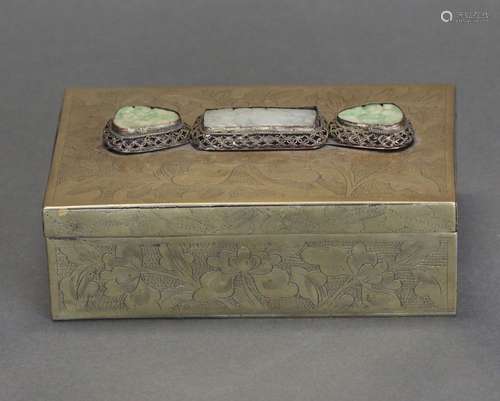 Chinese bronze box inlaid with jade, possibly 19th c.