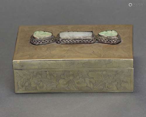 Chinese bronze box inlaid with jade, possibly 19th c.