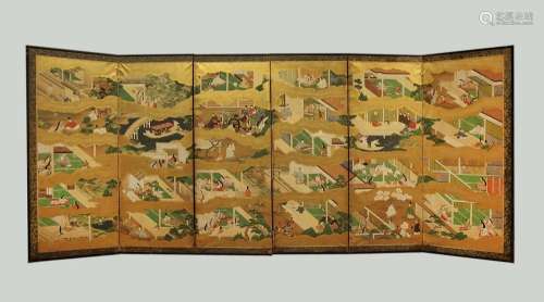 Japanese six panel screen, possibly 19th c.