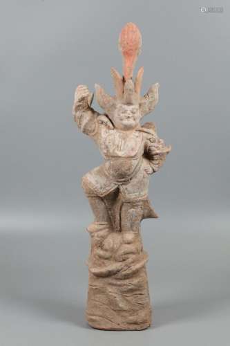 Chinese pottery guardian figure, possibly Tang dynasty