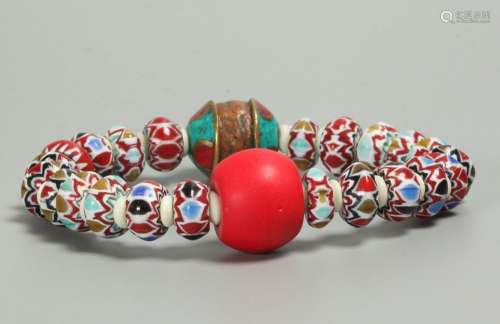 nepal red sherpa glass bead bracelet