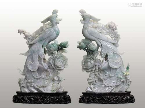 pair of Chinese jadeite phoenixes