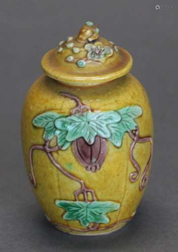 Chinese sancai glazed cover jar, possibly 19th c.