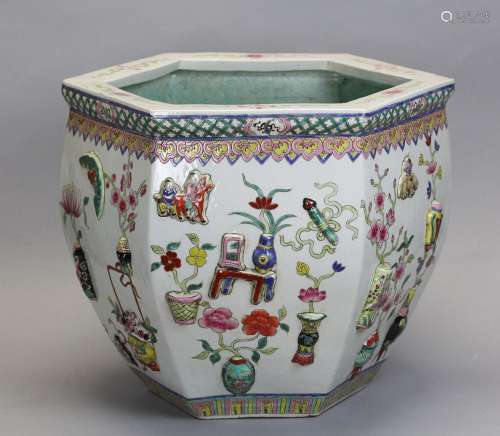 Chinese hexagonal porcelain fishbowl/planter