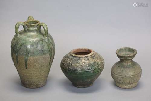 3 Chinese ceramic jars, possibly Ming dynasty