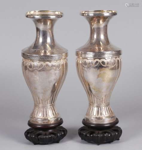 pair of Chinese silver vases, possibly 19th c.