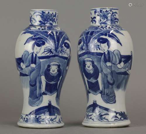 pair of Chinese blue & white vases, possibly 19th c.