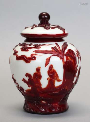 Chinese peking glass cover jar