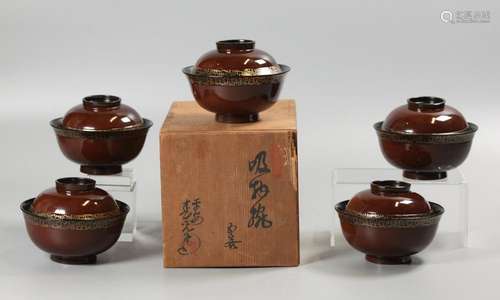 set of 6 Japanese lacquer cover bowls