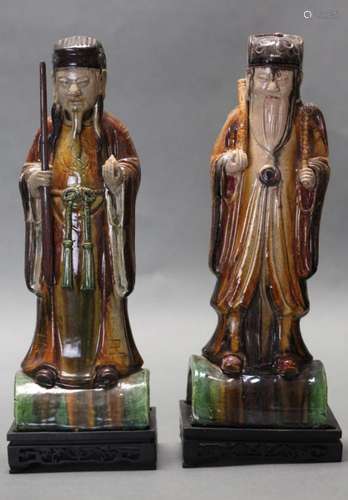 2 Chinese sancai glazed immortals, possibly Qing dynasty