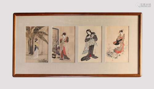 set of 4 Japanese woodblocks