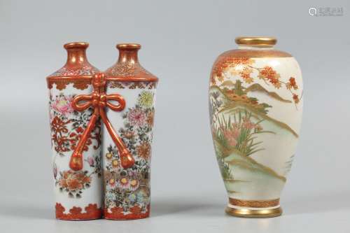 2 Japanese kutani porcelain vases, possibly 19th c.