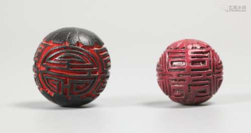 2 Chinese cinnabar beads, possibly Republican period