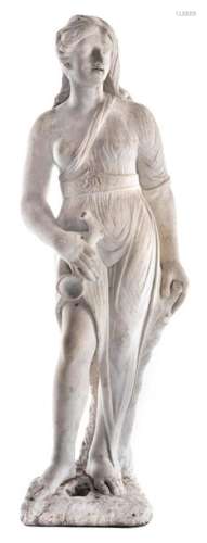 Marmorfigur einer antik gekleideten Jagdgehilfin d…