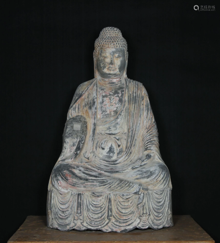 Ancient Stone Carved Shakyamuni Buddha Statue