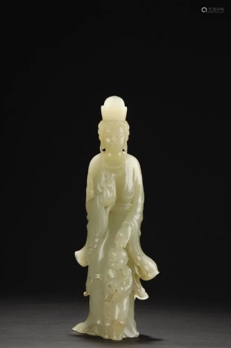 Qing Dynasty, Hetian White Jade Kuan Yin
