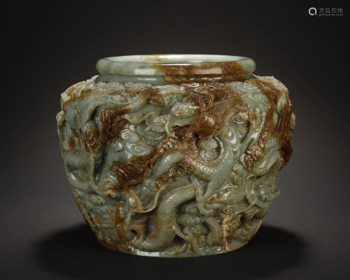Hetian jade Dragon Pattern Jar