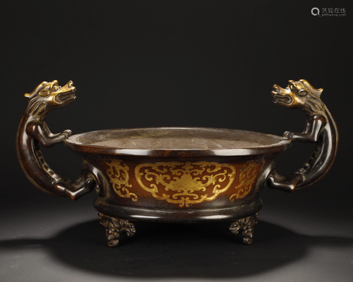 Old Collection, Gilt Bronze Tripod Incense Burner