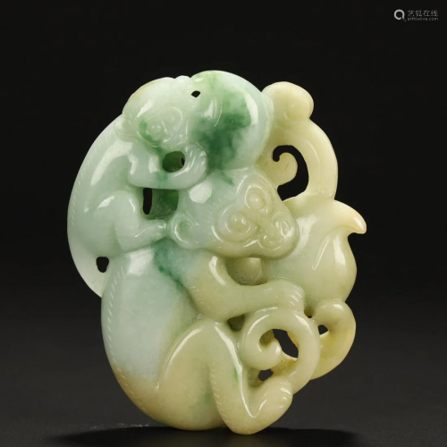 Qing Dynasty, Jadeite Monkey Pendant