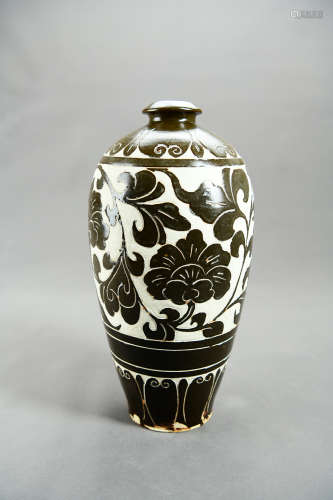 A Chinese Carved Floral Porcelain Plum Vase