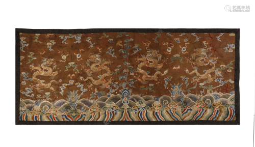 Qing Dynasty, Piece of Embroidered with Dragon Pat…