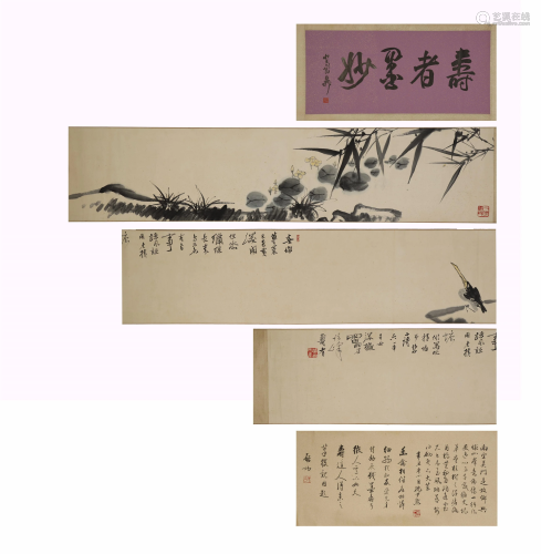 Pan Tianshou,Flower and Bird Painting Long Scroll