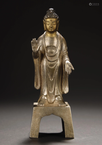 Ancient Gilt Bronze Silver Buddha