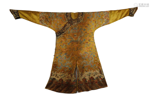 Qing, Yellow-Groud Embroidered Dragon Royal Robe