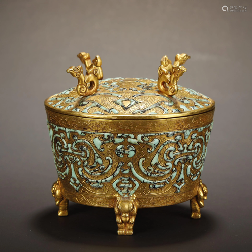 Gilt Bronze Inlaid Turquoise Granary