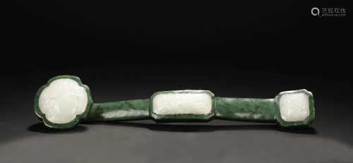 Hetian Spinach Jade Inlaid White Jade Ruyi