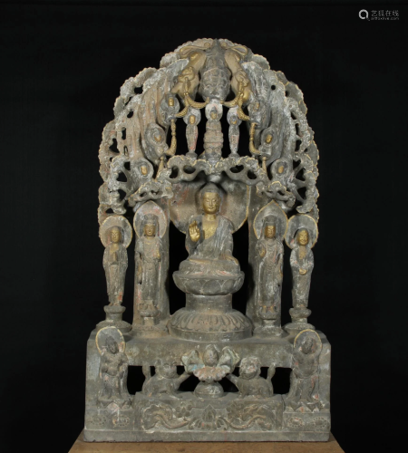 Ancient Stone Carved Buddha Backrest