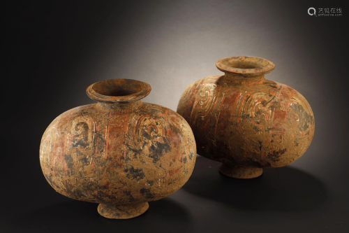 Han Dynasty, Pair of Cocoon Jar