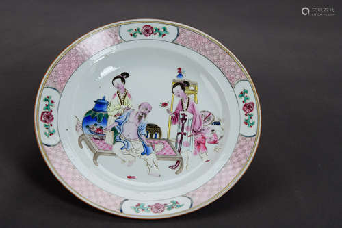 A Chinese Famille Rose Figural Porcelain Plate