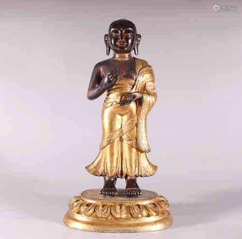 A Bronze Gilding Buddha Statue of Standing Luohan