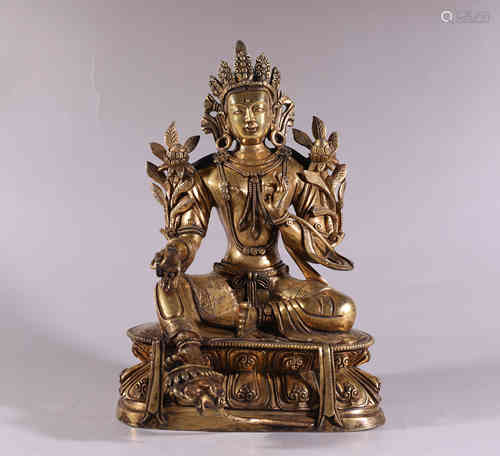 A Bronze Gilding Buddha Statue of Green Tara