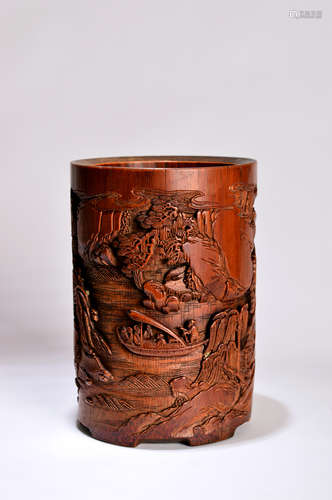 A Chinese Carved Bamboo Brush Pot