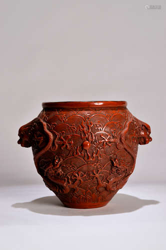 A Chinese Laquered Dragon Patterned Jar