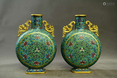 A Pair of Chinese Cloisonne Flasks