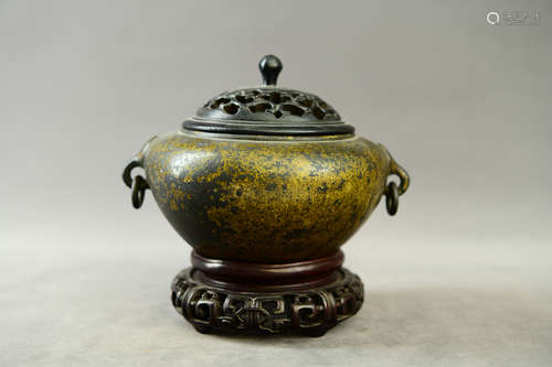 A Chinese Bronze Bowl Shaped Incense Burner 