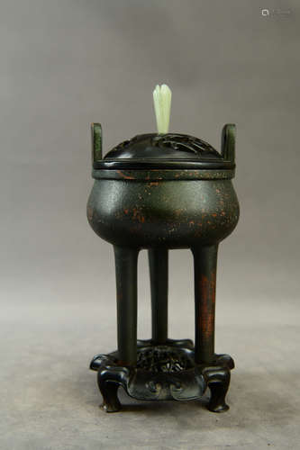 A Chinese Bronze Stem Incense Burner 