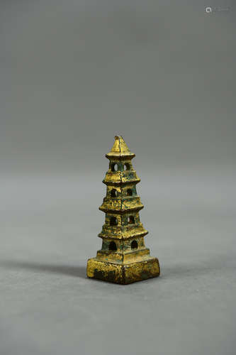 A Chinese Bronze Gilding Pogoda Shaped Seal 