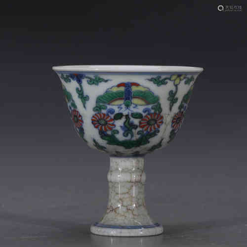 A Chinese Floral Porcelain Stem Cup