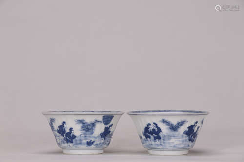 A Pair of Chinese Blue and White Porcelain Teacups